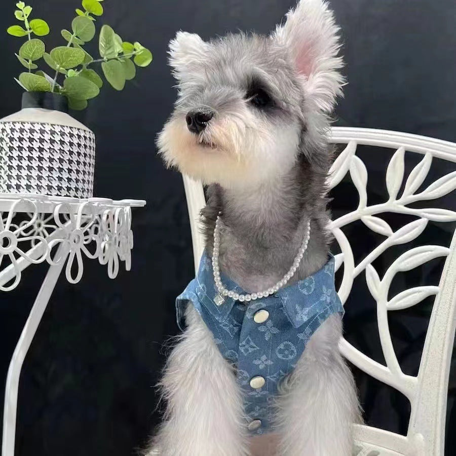 Pet clothes printed denim vest cats and dogs in the same style in all seasons