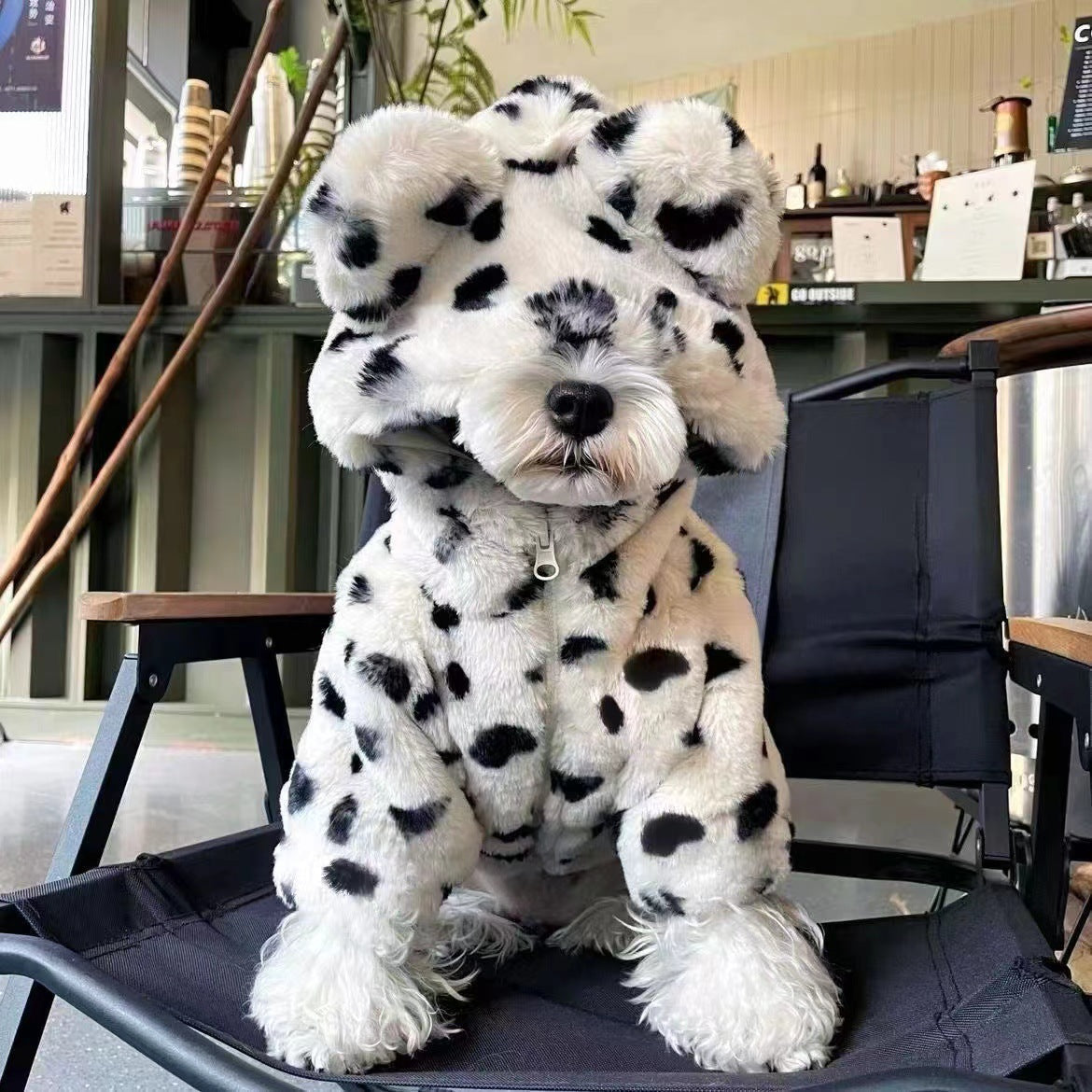 coat pet clothes black and white spots coat plush home warmth cat dog autumn winter