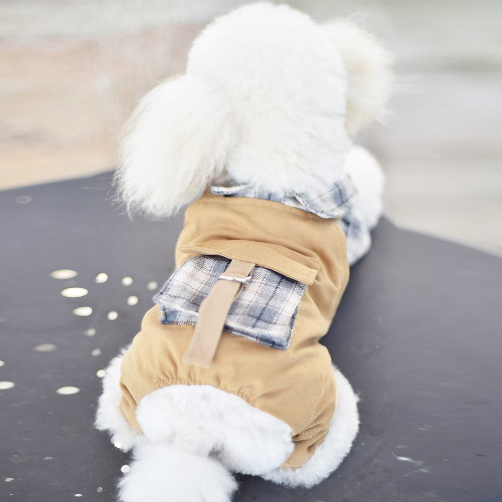 Pet winter cotton clothes, small dog universal bib pants, thickened warm dog clothes