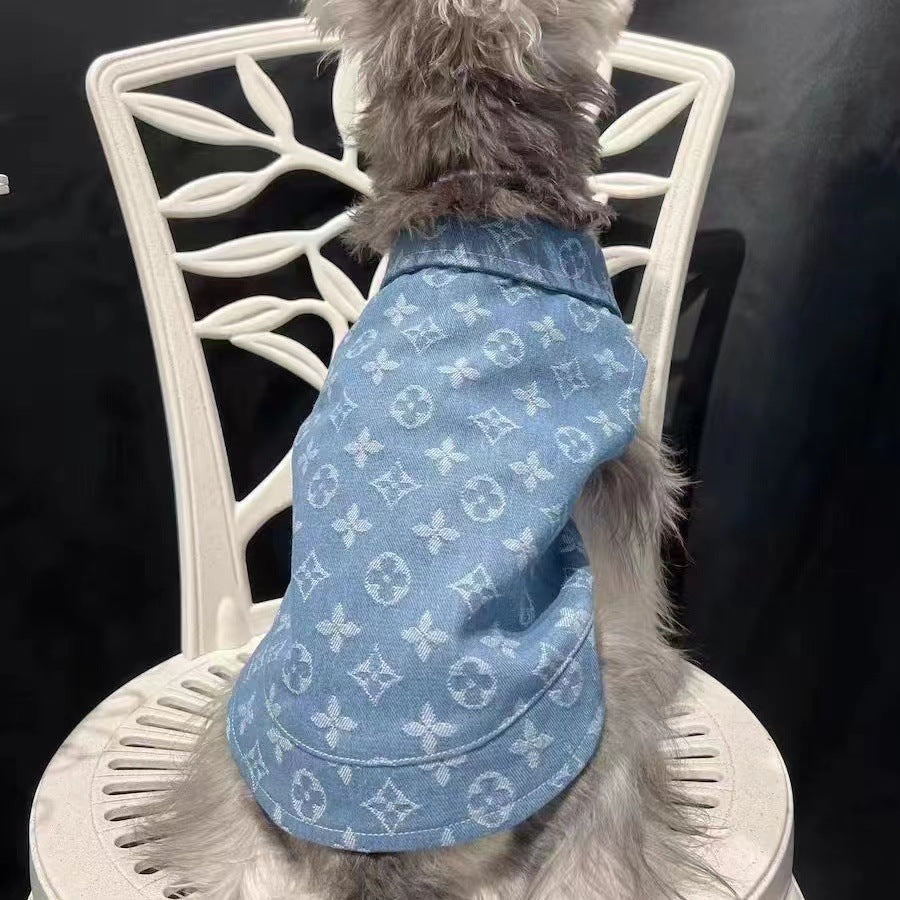 Pet clothes printed denim vest cats and dogs in the same style in all seasons