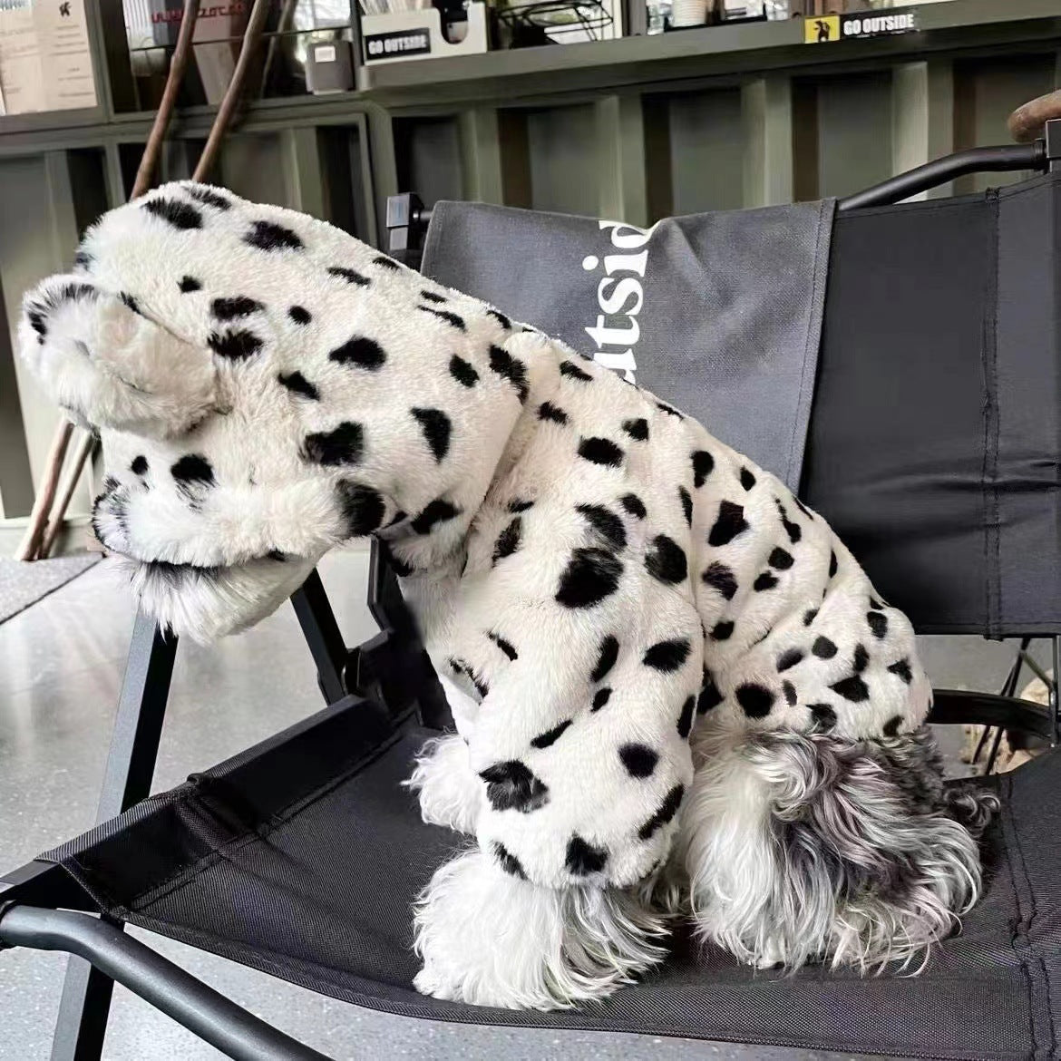 coat pet clothes black and white spots coat plush home warmth cat dog autumn winter