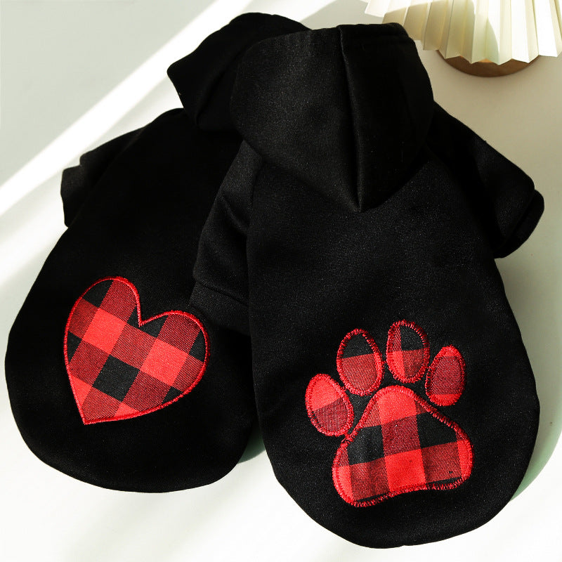 Autumn and winter small, medium and large dogs, love hearts, plaid dogs, dog clothes, cat sweatshirts