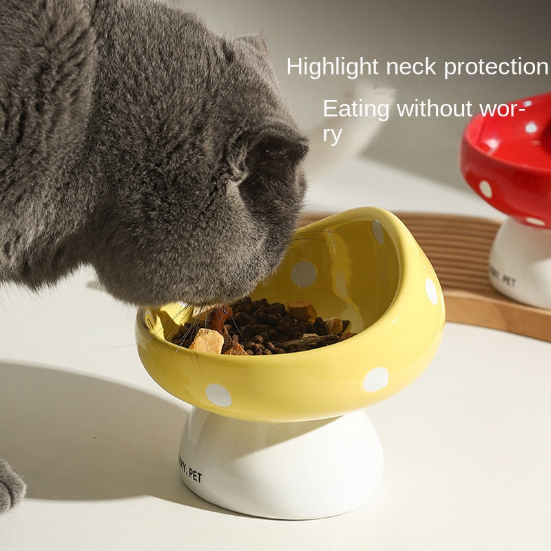 Ceramic cat feeding water bowl dog rice bowl protective oblique mouth rice bowl