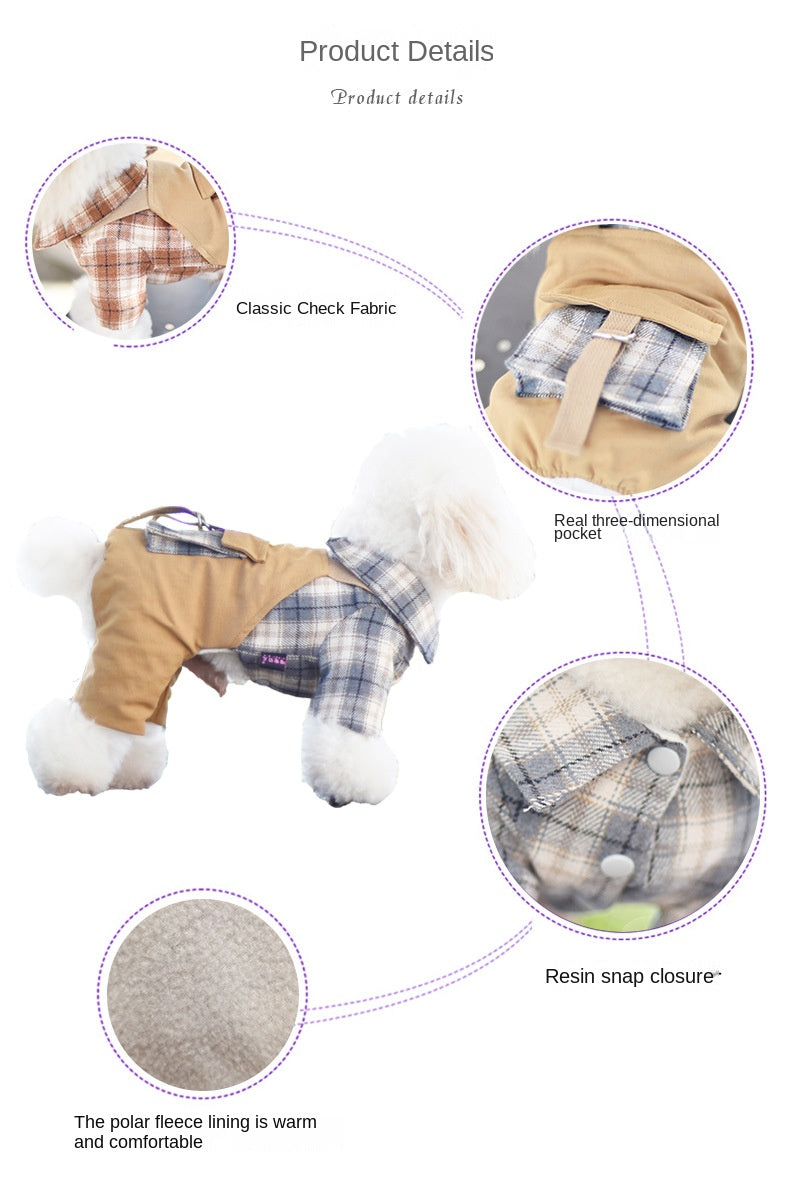 Pet winter cotton clothes, small dog universal bib pants, thickened warm dog clothes