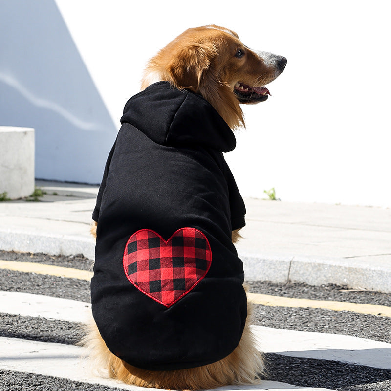 Autumn and winter small, medium and large dogs, love hearts, plaid dogs, dog clothes, cat sweatshirts