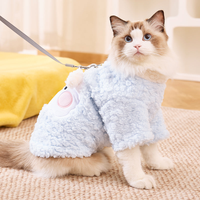 Cat clothes anti-hair out cotton-padded jacket cat lead rope integrated cat vest autumn and winter Muppet English short blue cat