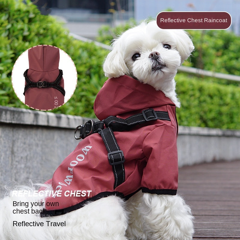 Small and medium-sized dog four-legged waterproof all-inclusive reflective poncho