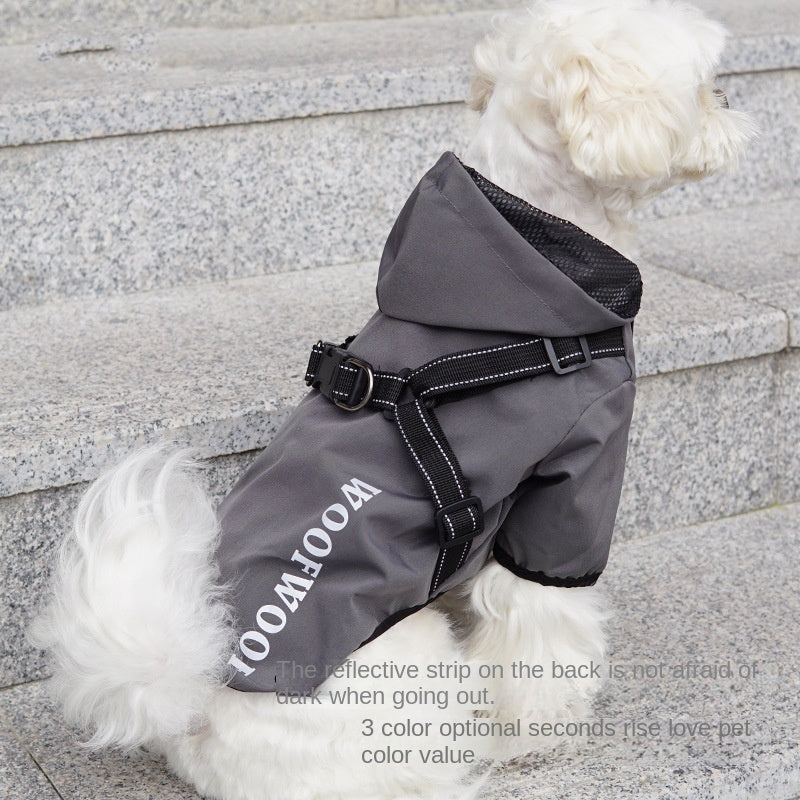 Small and medium-sized dog four-legged waterproof all-inclusive reflective poncho