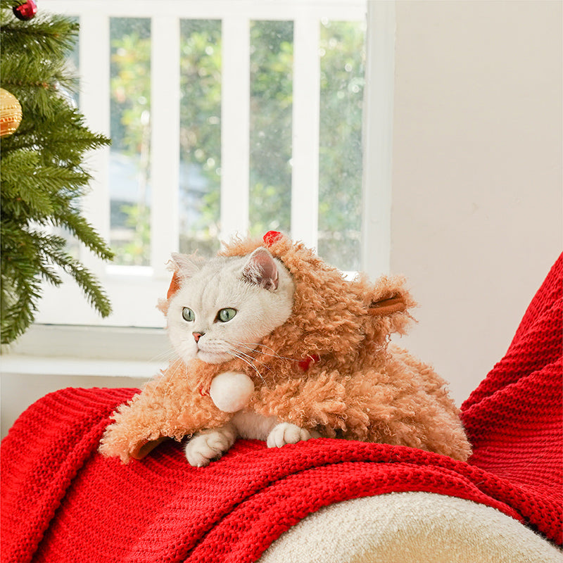 zeze Christmas Elk Cat Cloak Winter Warm Pet Clothes Cat clothes Thickened dog Autumn and Winter cloak