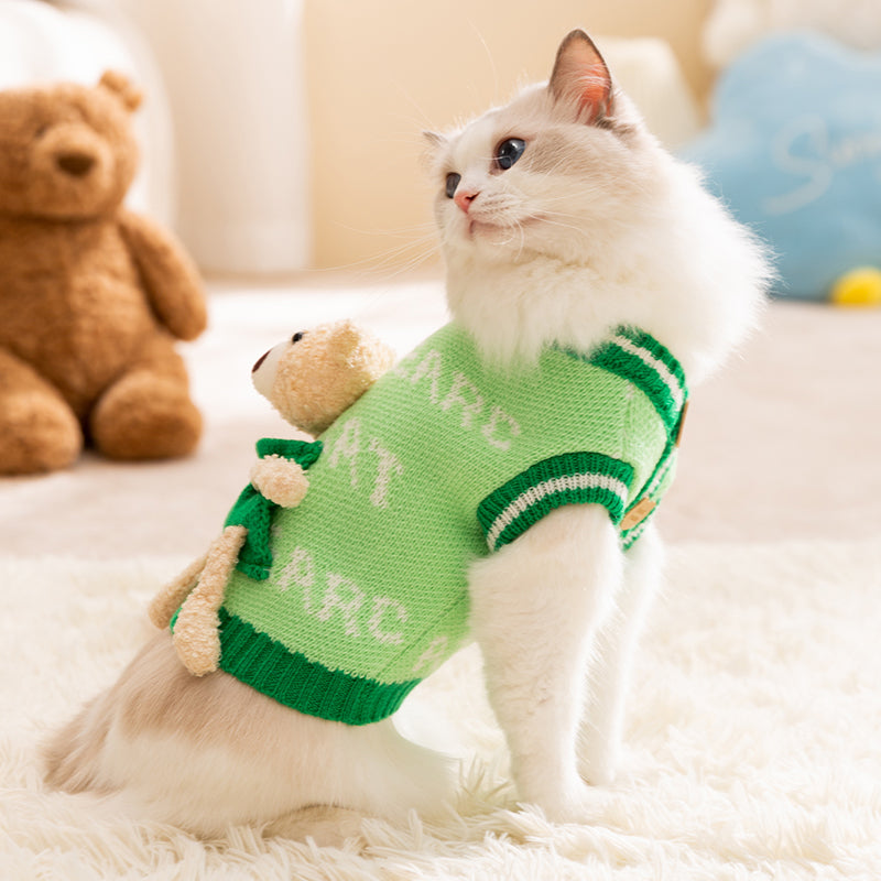 Cute bear cat clothes Spring and autumn cat cat Muppet cat Blue cat pet clothing Fall and winter anti-hair winter sweater