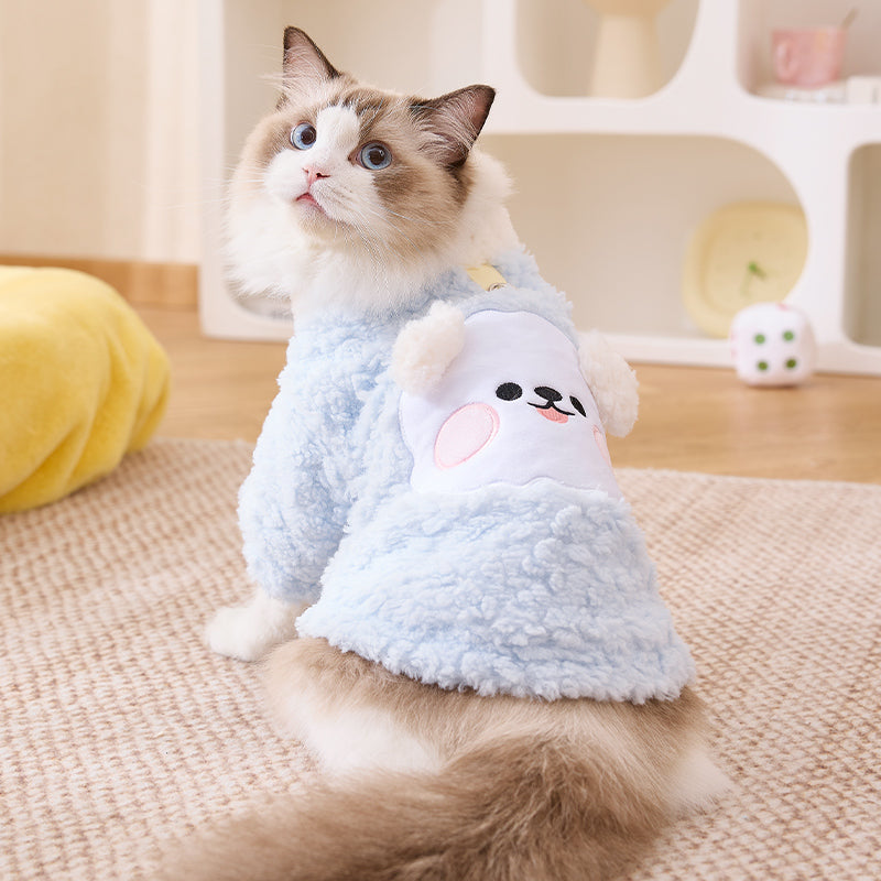 Cat clothes anti-hair out cotton-padded jacket cat lead rope integrated cat vest autumn and winter Muppet English short blue cat