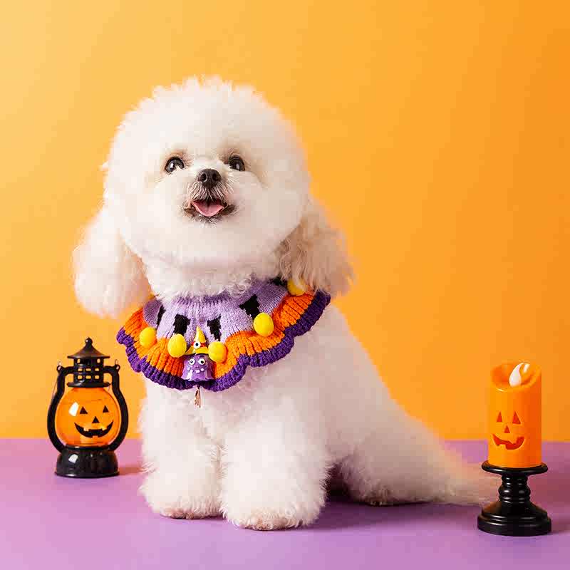 Halloween pet bib Dog cat collar decorated bib Knitted hat Halloween pumpkin dress up costume